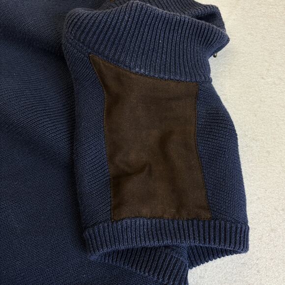 Vtg Chaps Sweater Vest Mens Large Cable Knit Blue Full Zip 78 Leather Shoulder - Picture 8 of 9